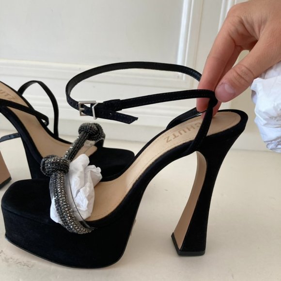 NIB Schutz Free People Peaky Black Embellished Heeled Sandals Sz 8 - Picture 6 of 11